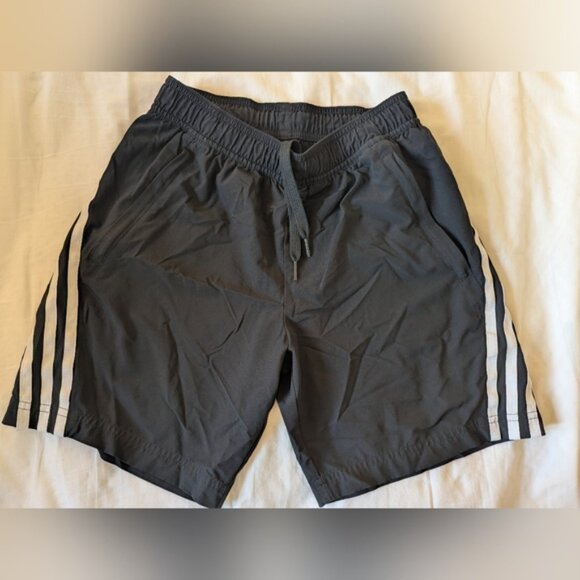 Adidas Shorts Youth Unisex Black 3 Stripes Size Medium, Zipper Pockets - Picture 8 of 11